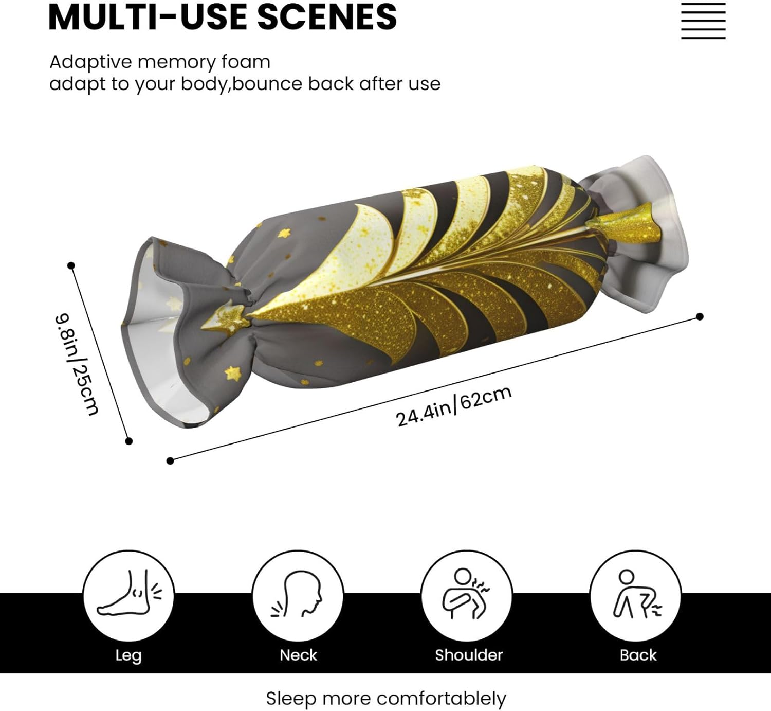 Golden Glitter Christmas Tree Print Candy Cylindrical Comfortable Pillow Throw Pillows Home Decor Easy Maintenance