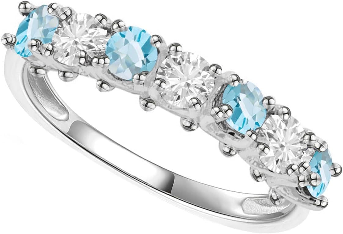 Gemstone and Lab-Created White Sapphire Band Ring, Alternating Stones, Sterling Silver, (3.5mm stone)