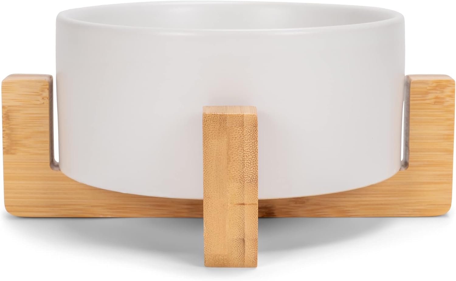 NAT & Jules Large Pink 8 inch Stoneware Ceramic and Wood Pet Bowl with Stand