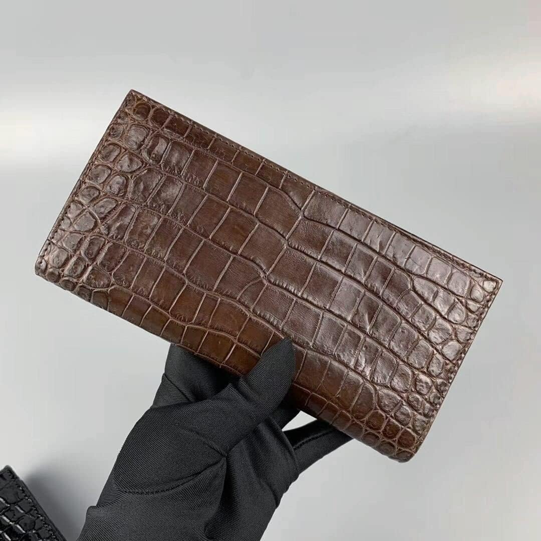 Cartera larga de piel de cocodrilo real para hombre, piel de cocodrilo de lujo, monederos de piel auténtica para hombre, Marrón, Moderno, lujoso