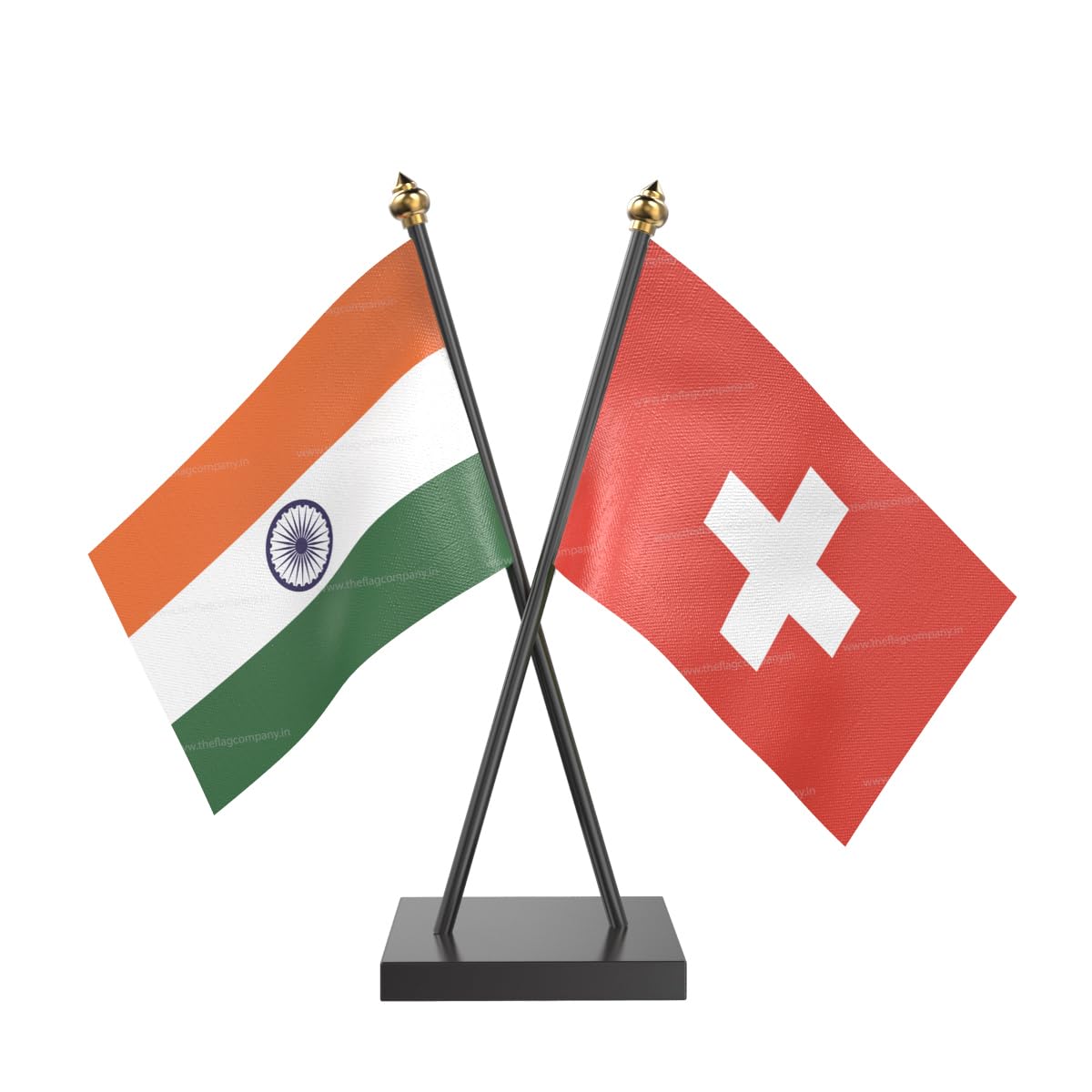 The Flag Company Country Cross Table Desk Flags on Acrylic Base with Poles (Length: 10 inches) | Use for Home & Office,Conference (Switzerland)