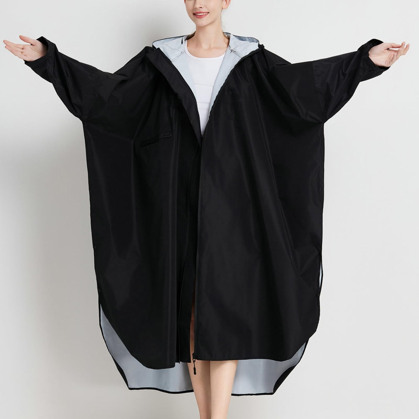 Generisch Poncho de lluvia para adultos, unisex, largo, con capucha, material de moda, para ciclismo, senderismo, viajes