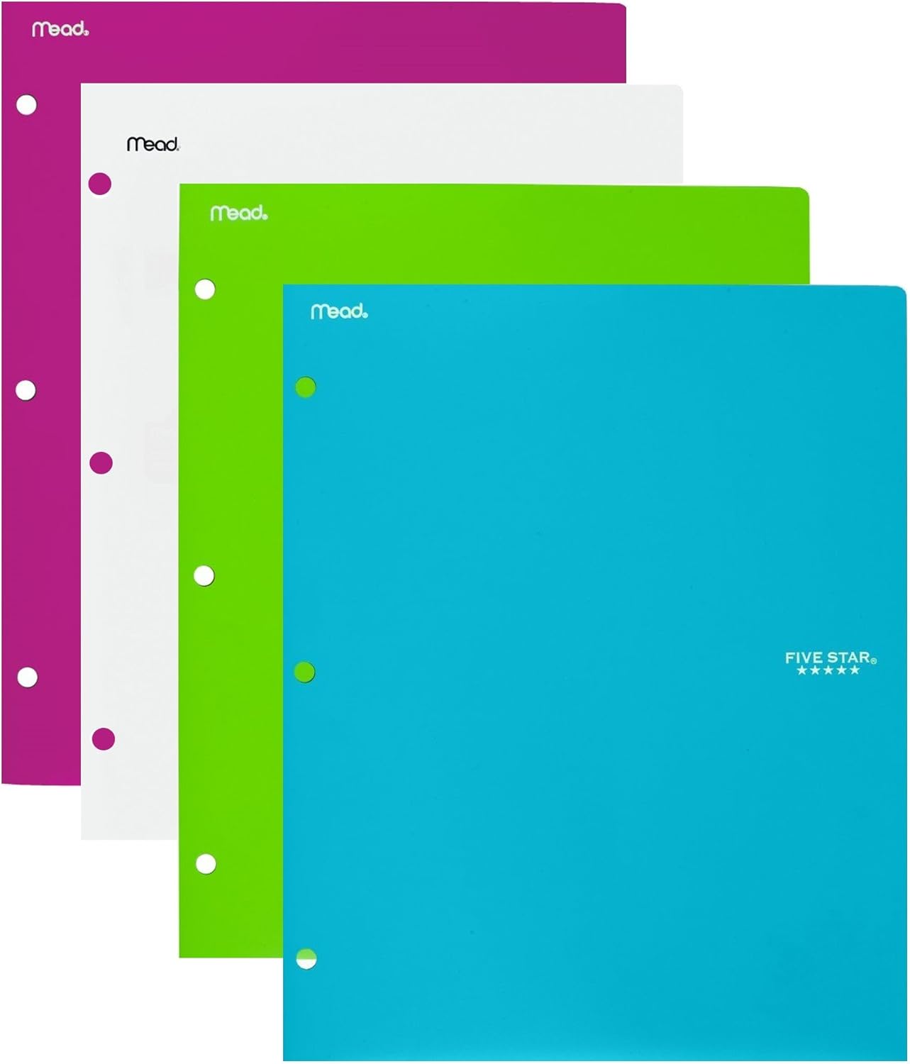 Five Star 2 Pocket Folders, Stay-Put Folders, Plastic, Folders with Pockets, Assorted Colors, 4 Pack (38060)