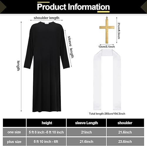 Miniatura 2 de Zhanmai Disfraz de sacerdote para hombre, disfraz de sacerdote adulto con bata de padre, estola de cruz de monje de plástico para cosplay, escenario