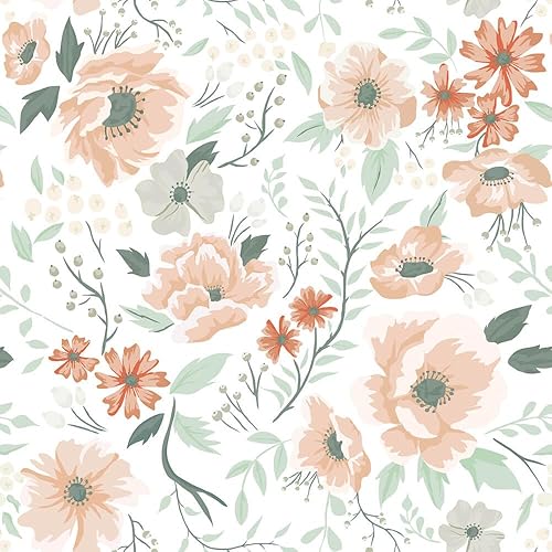 Heroad Papel tapiz floral bohemio para despegar y pegar, papel de contacto de flores retro para gabinetes, papel de contacto impermeable, extraíble,
