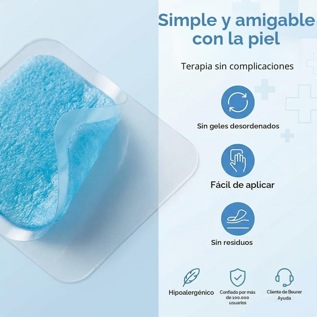 Beurer EM 59 Heat Gel-Pads, juego de recompra con 8 almohadillas de gel autoadhesivas para utilizar con el TENS/EMS digital EM 59 Heat, tamaño: 45x 45 mm
