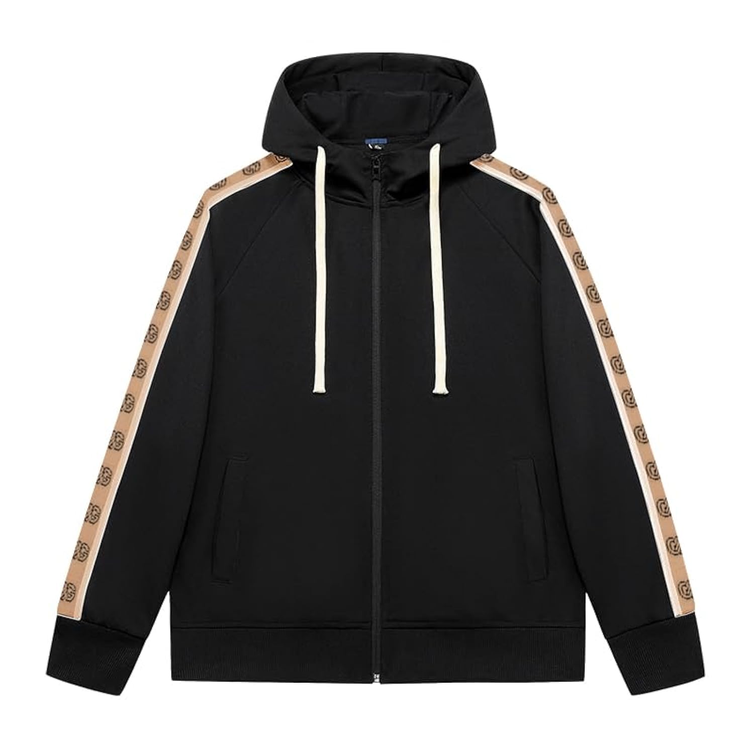 Men's hooded collar drawstring hoodie full zipper woven sports shirt casual hoodie top autumn and winter with pockets, soft and comfortable long sleeved jacket