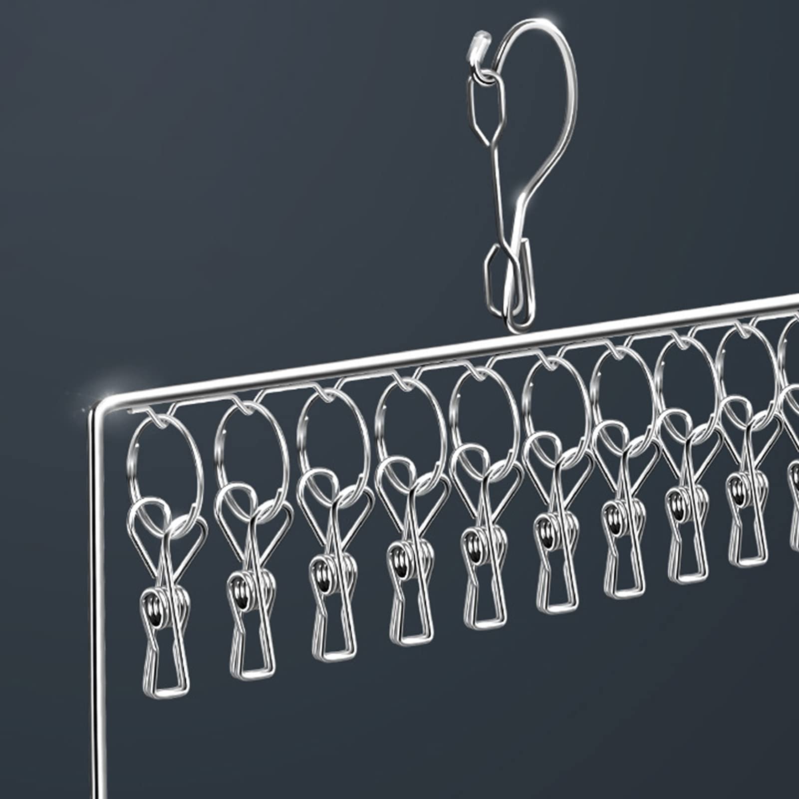 Qcwwy Rack de Séchage à Vent en Acier Inoxydable, Support Multi-Pince avec Crochets Anti-Automne pour Les Serviettes Suspendues Chapeaux de Tissu sous-vêtements Babay Clothes (3 Couches 30)