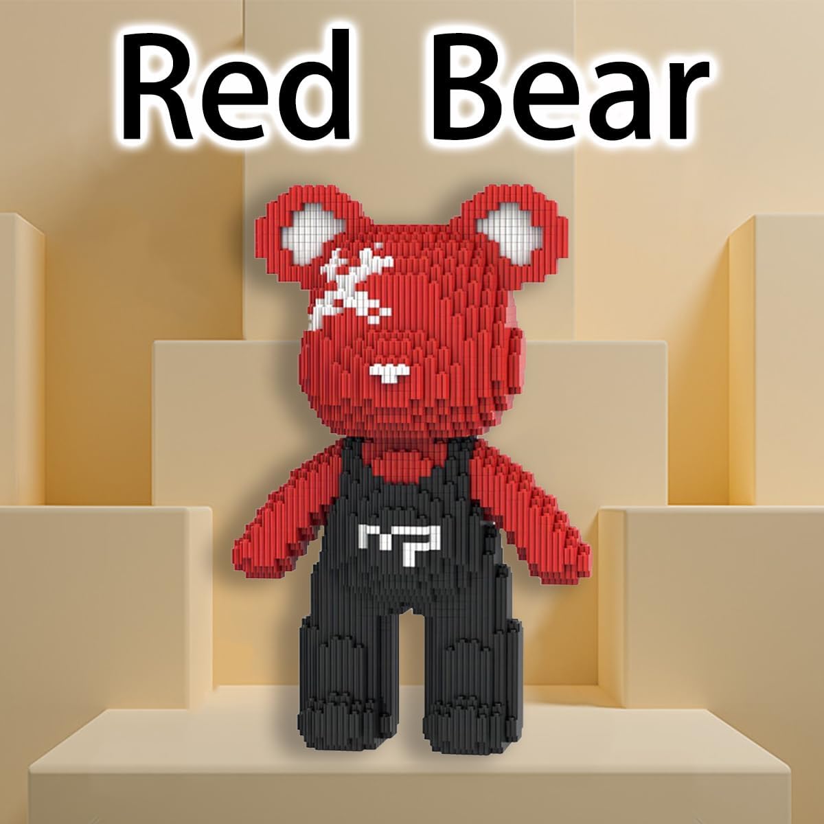 Red Teddy Blocks Bear Micro Building Blocks Set(4500Pieces) Christmas Graffiti Bear Building Blocks Creative Gift, Home Office Decor for Kids Adults 8+