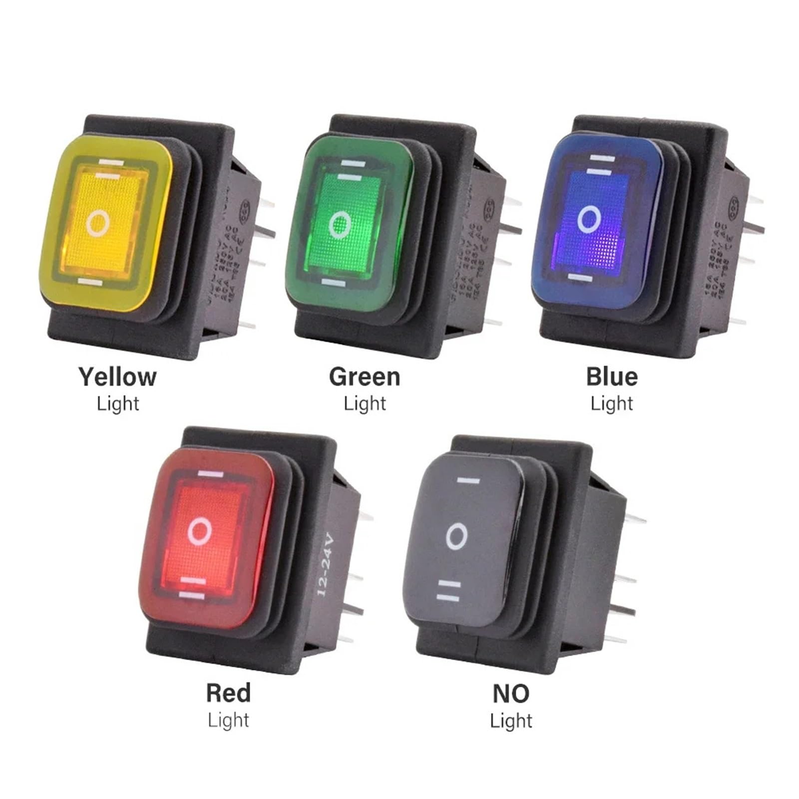 KCD4-203 - Interruttore a bilanciere, impermeabile, 16 A, 250 VAC, 30 x 22 mm, T85, IP65, 6 pin, DPDT ON OFF ON, 12 V, 220 V, luce rossa, verde, blu, 2 pezzi