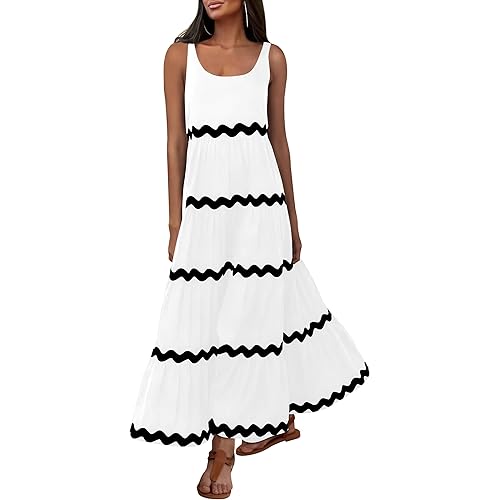 PRETTYGARDEN Women's 2024 Summer Sundresses Sleeveless Scoop Neck Tiered Flowy Beach Vacation Party Long Tank Maxi Dress