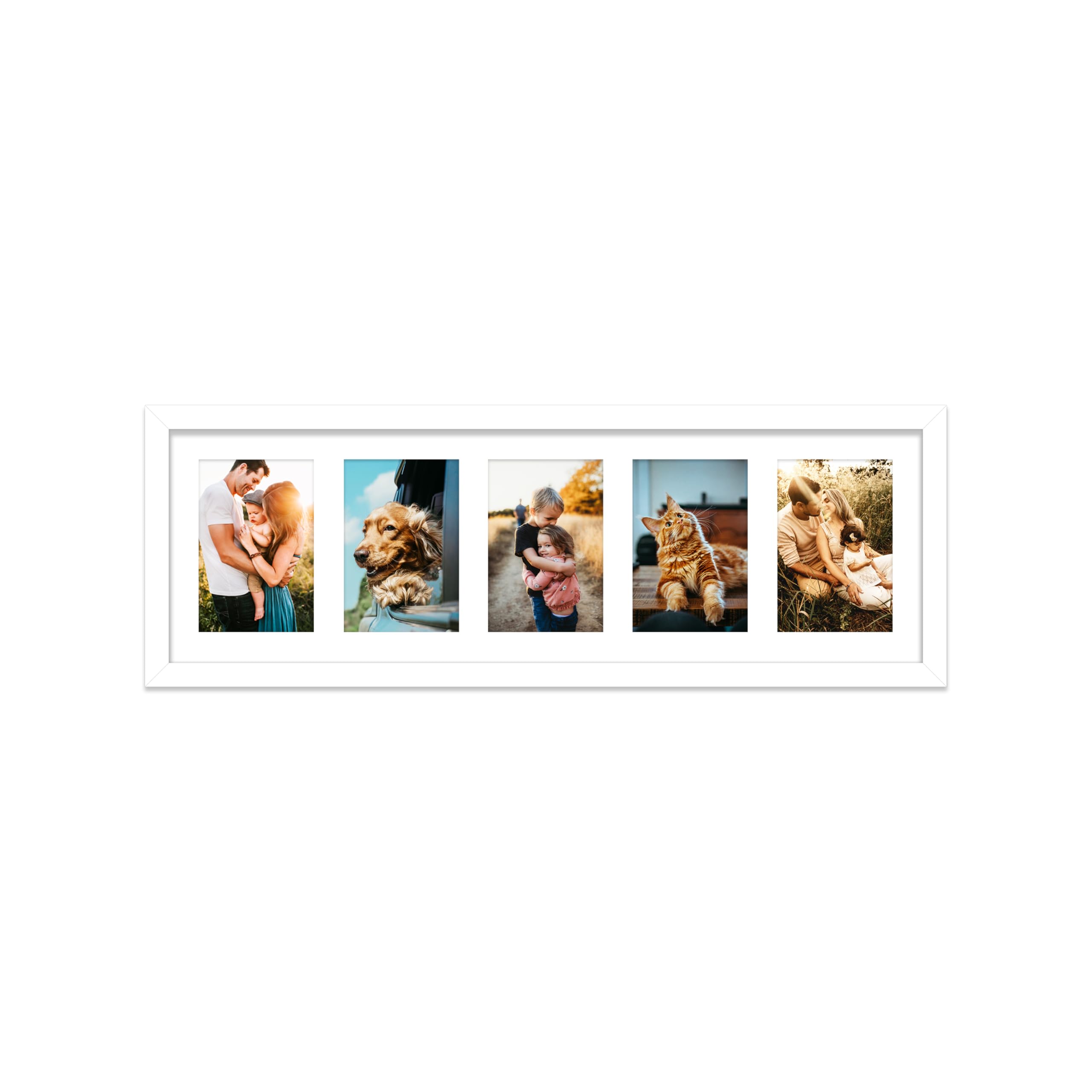 White Multi Photo Frame - Holds 5 x 6x4 Pictures, Family Collage Picture Frame for Wall Display, 8x26 Panoramic Frame Size, Pack of 1