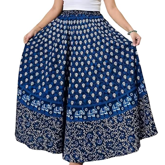 Long Printed Maxi Women Cotton Stylish Morden and Comfortable Skirt | Girl's and Women's Skirt Blue-picture-34
