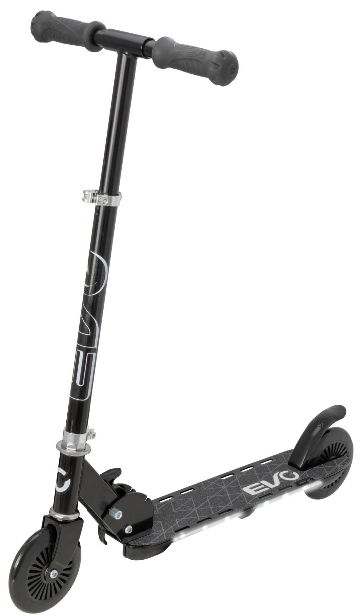 EVO Trottinette pliable et réglable à deux roues pour enfants, avec plateforme lumineuse, couleur noir