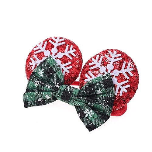 Miniatura 5 de Diadema de nailon con orejas de ratón de Navidad con lazo de lentejuelas banda elástica suave roja para el cabello diadema de disfraz para niñas
