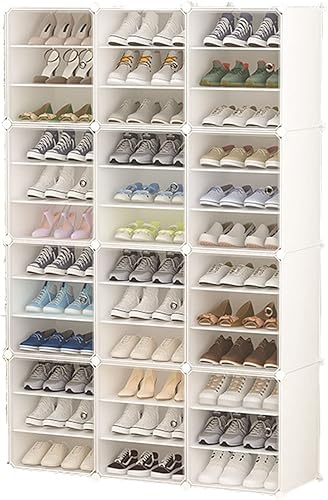 LOYALHEARTDY 3 cajas de almacenamiento apilables de rejilla para zapatos, contenedores plegables para botas, cajones de plástico transparente,