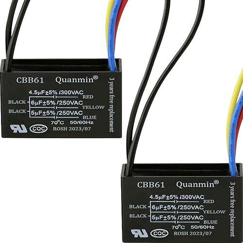Condensador de ventilador de techo CBB61, 2 unidades, relé de alimentación eléctrica, condensador de conexión, 5 cables, 4.5uf+6uf+5uf, compatible