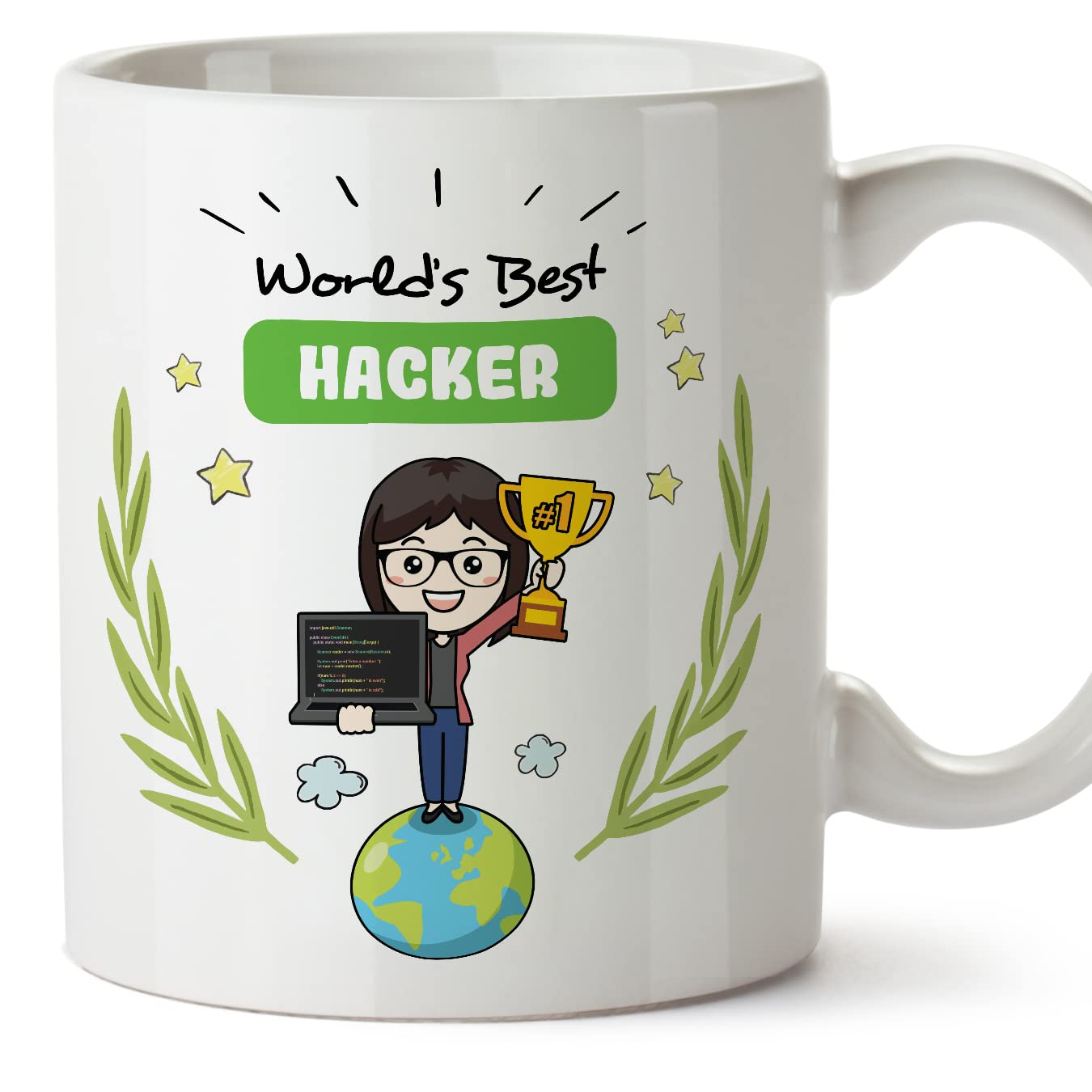 MUGFFINS Hacker Woman Mug - in English - World's Best - Funny Gift for Colleagues - Ceramic 11oz Mug