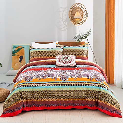 Parure de lit bohème avec Housse de Couette en Microfibre Douce 3 pièces avec Fermeture éclair 200x200cm Cover