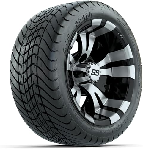 GTW Combo de ruedas y neumáticos para carrito de golf de 12 pulgadas | GTW Vampire mecanizadas/ruedas negras en neumáticos Mamba Street 215/35-12