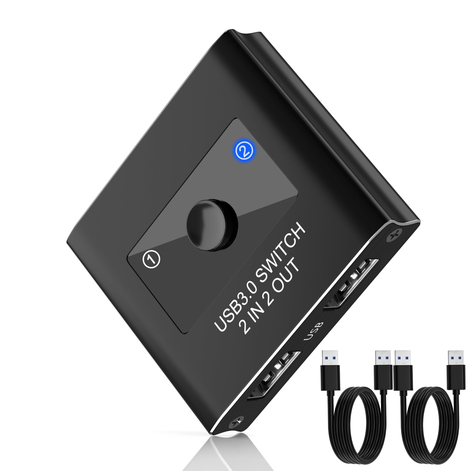 Interruptor USB, conmutador USB 3.0 2 en 2 salidas, selector de interruptor USB 3.0, conmutador USB 2 computadoras que comparten 2 dispositivos para impresora, teclado, escáner, mouse, compatible con