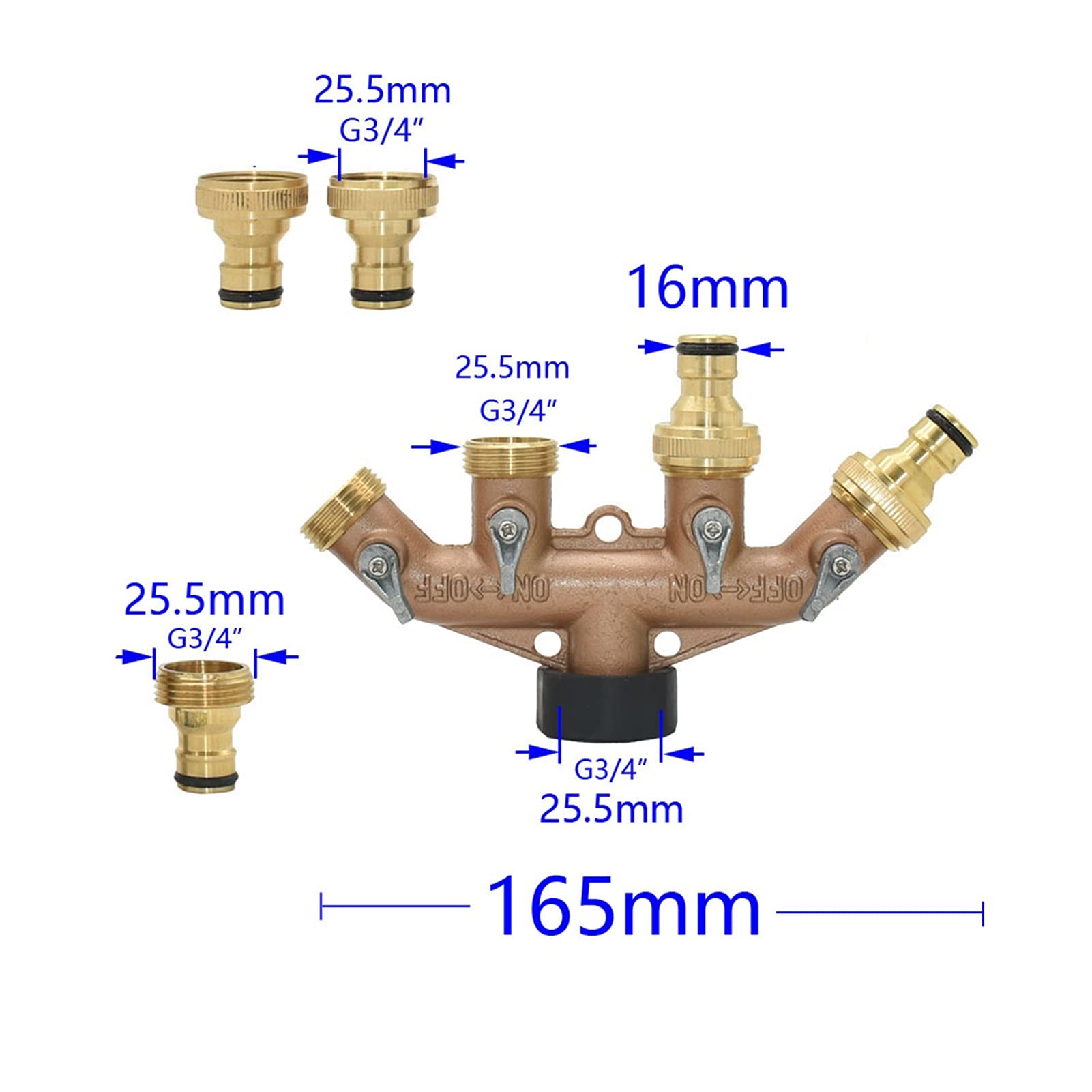 Conexión de agua de pulverización Tubo de agua de jardín con 3/4 "Hilo Trazo de 4 vías Traveler Garden Garden Garden Diverter Four Valve Group Válvula de riego Conector rápido 1pcs (Color : B)