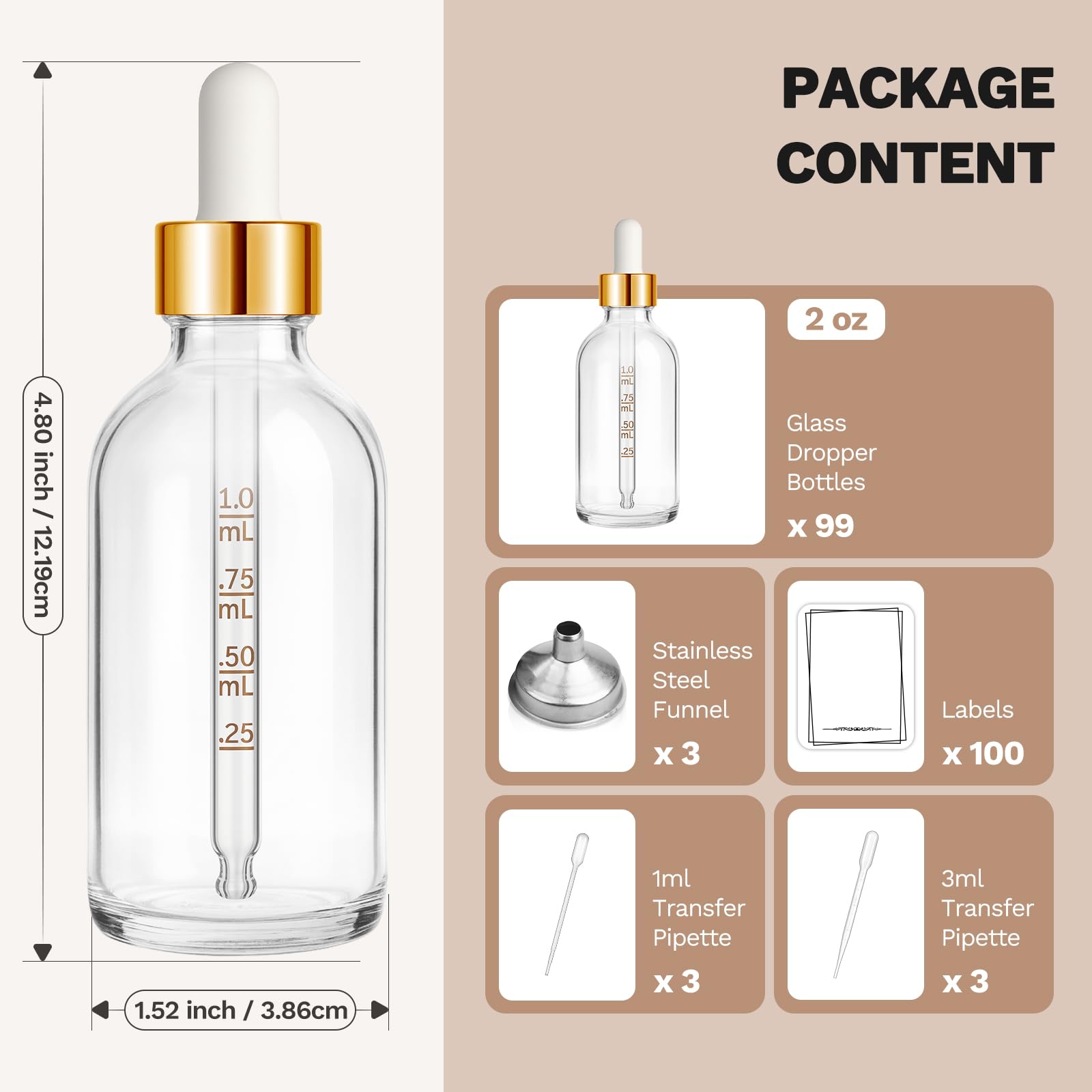Amazon.com: Bumobum 99 Pack 2 oz Dropper Bottle, Clear Glass Eye