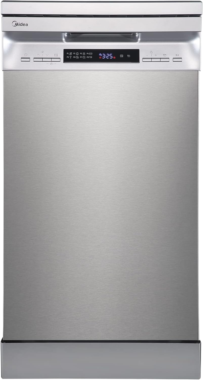 Midea lavastoviglie 45 cm libera installazione MFD45S200X.1-IT con 10 coperti, avvio ritardato, 8 programmi [Classe di efficienza energetica D]