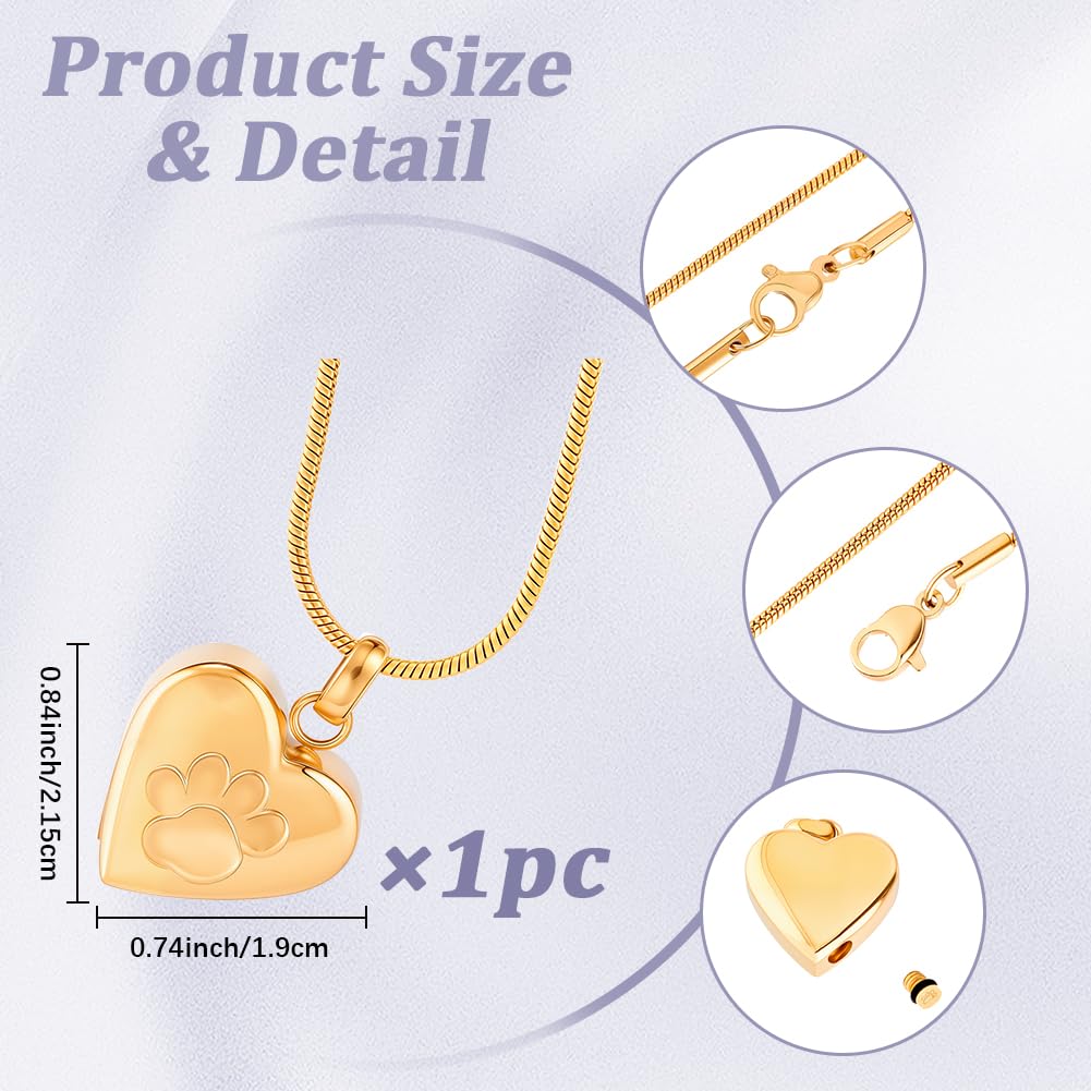 CREATCABIN Collana Urna A Forma Cuore per Ceneri Gioielli per Cremazione Donna Acciaio Inossidabile Impronta Zampa Animale Domestico Ciondolo Commemorativo Impermeabile Famiglia Amici 21.5×19mm