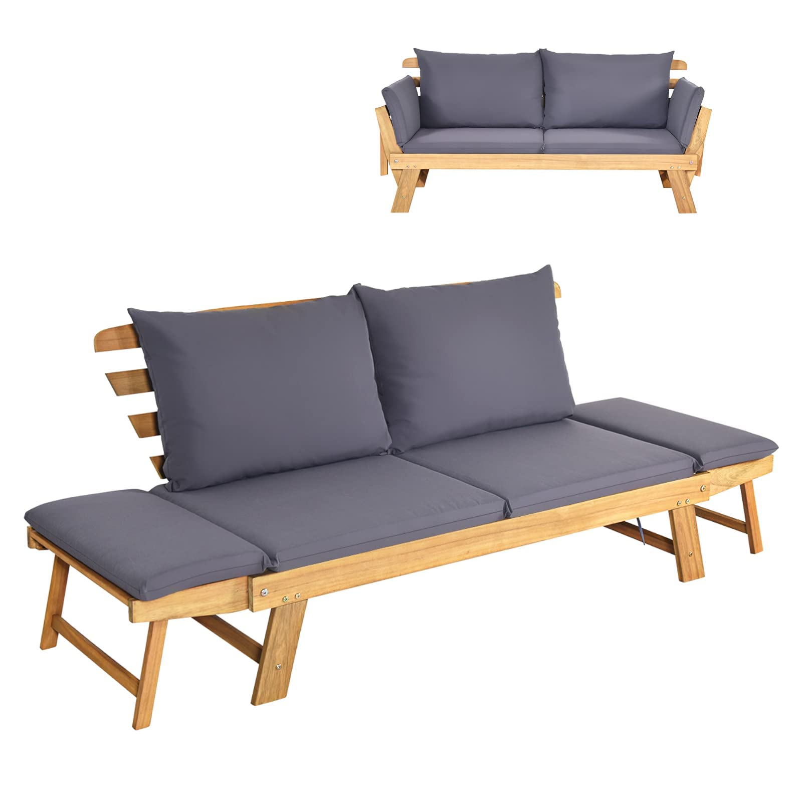 Buy CASART 3 in 1 Sofa Bed, Acacia Wood Folding Daybed Sofa Bench with