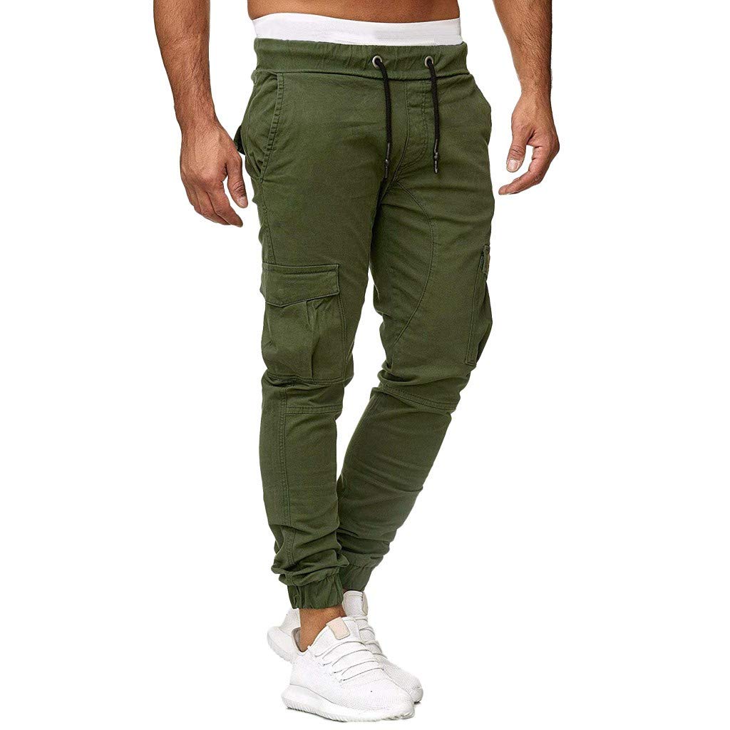 Jogger Pants Mens Cargo Trousers With Straps Skinny Fit Nylon