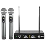 Phenyx Pro Wireless Microphone System, Metal Wireless Mic Set, Handheld Cordless Dynamic Microphones for Singing, Karaoke, Church, 2x30 UHF Tunable Frequencies,200 ft Range (PTU-52-2H)