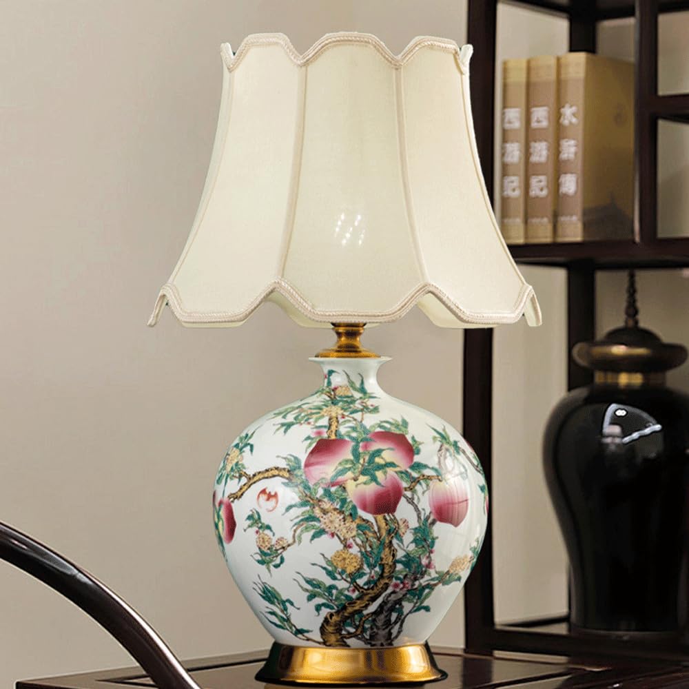 SANBDDLYY Chinese Handmade Ceramic Table Lamp - Retro Hand Painted Light Bedside for Living Room, Bedroom, Office, and Study