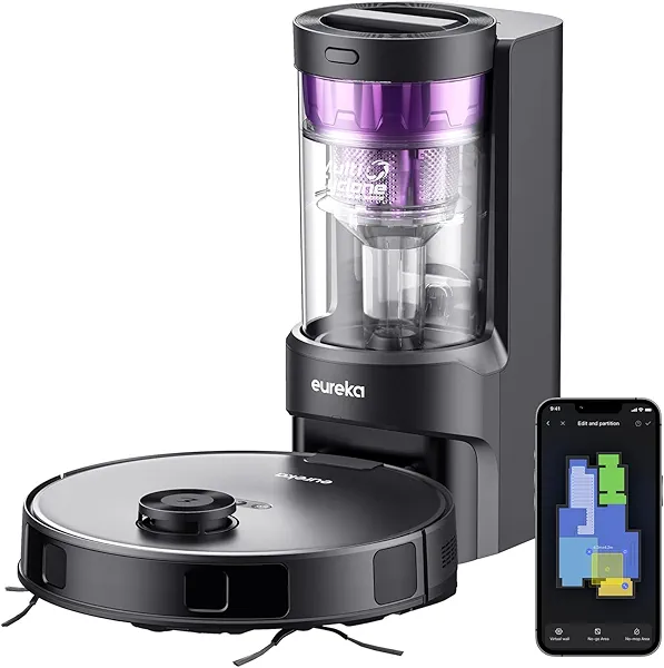 Eureka Robot Vacuum with Bagless Self Emptying Station, Robotic Vacuum Cleaner, 45-Day Capacity, 3000Pa Suction, LiDAR Navigation, NER E10s BK E10s Purple