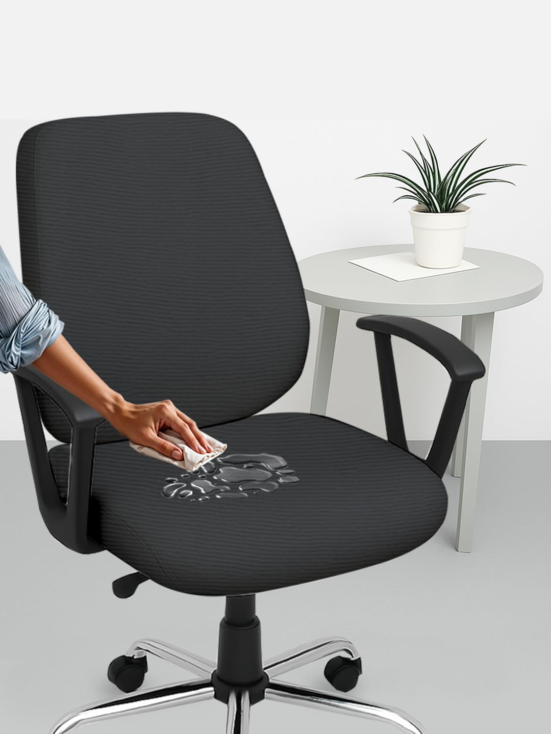 HOTKEI Dark Grey Dry Fit Office Chair Cover Set of 1 Water Resistant Seat Chair Covers 220GSM Fabric Stretchable Rotating Computer Chair Slipcovers Protector High Chair Cover Office Desk Chair 2 Pcs