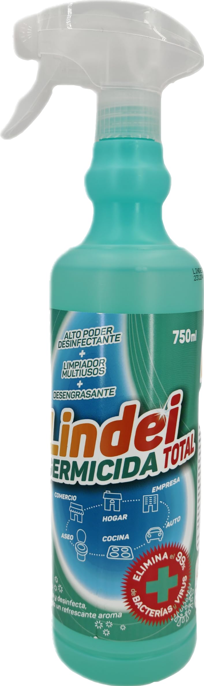 Germicida Total Lindei – Limpiador Desinfectante y Desengrasante Multiusos | Uso Profesional y Doméstico | Pack 15 Unidades 750ml + 4 pulverizadores