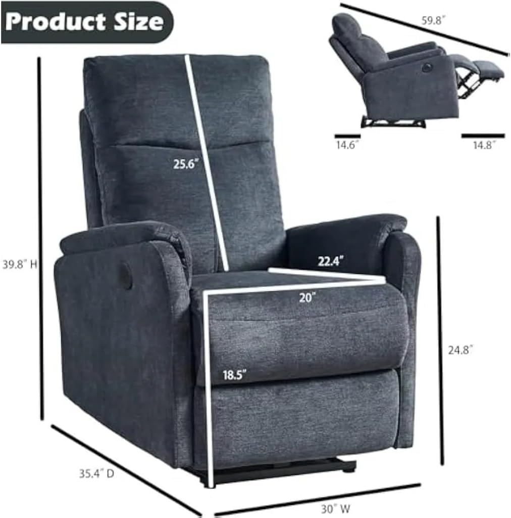 Dark Grey Sofa Fabric Single Ergonomic Lounge Chair 35.4” D X 30“ W 39.8” H Electric Power Couch Sets