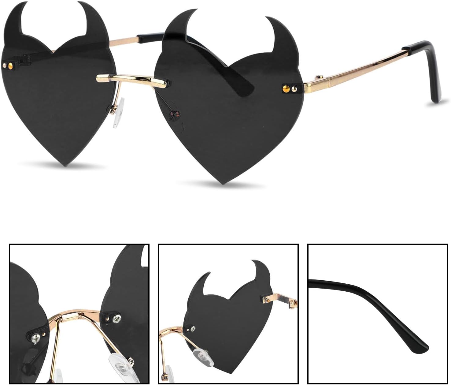 Rimless Devil Horns Heart Sunglasses For Women Devil Heart Sunglasses Funny Halloween Glasses Punk Rock Horn Glass - Image 4