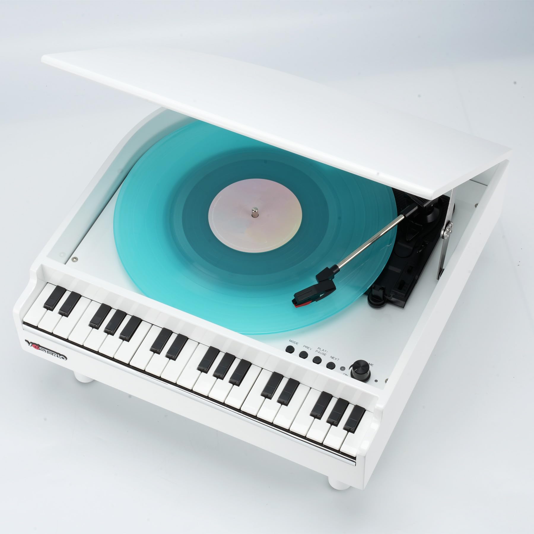 Vosterio Tourne-disque vinyle à 3 vitesses avec haut-parleurs stéréo intégrés, tourne-disque avec fonction de réception Bluetooth et sortie Bluetooth, lecteur USB, vinyle vers MP3, blanc