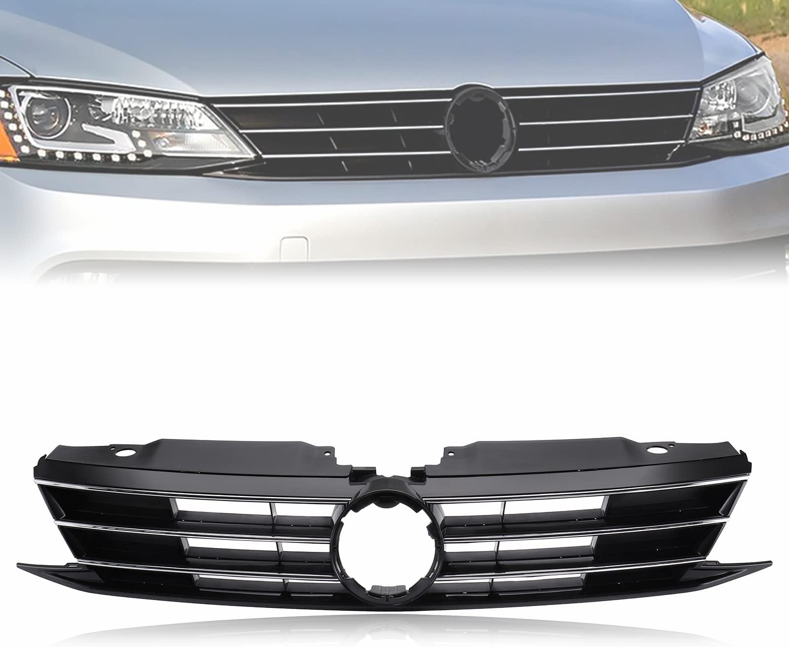 MotorFansClub front Grill fit for compatible with Volkswagen Jetta MK6 2015 2016 2017 Insert Bumper Upper Grille