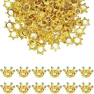 RECHCIGA 120 PCS Mini Golden Crowns for Craft DIY Alloy Crown Jewelry Charms Spacer Beads Metal Craft Crowns to Decorate for Necklace Bracelet Making Table Scatter Decoration as Luck Symbol(10 * 6mm)