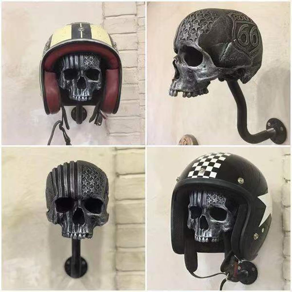 Porta Casco da Moto con Teschio,Scheletro con Testa di Casco da Moto con Barba, Teschio con Porta-Elmo da Barba, Gancio per Casco per Berretti, Bici, Baseball