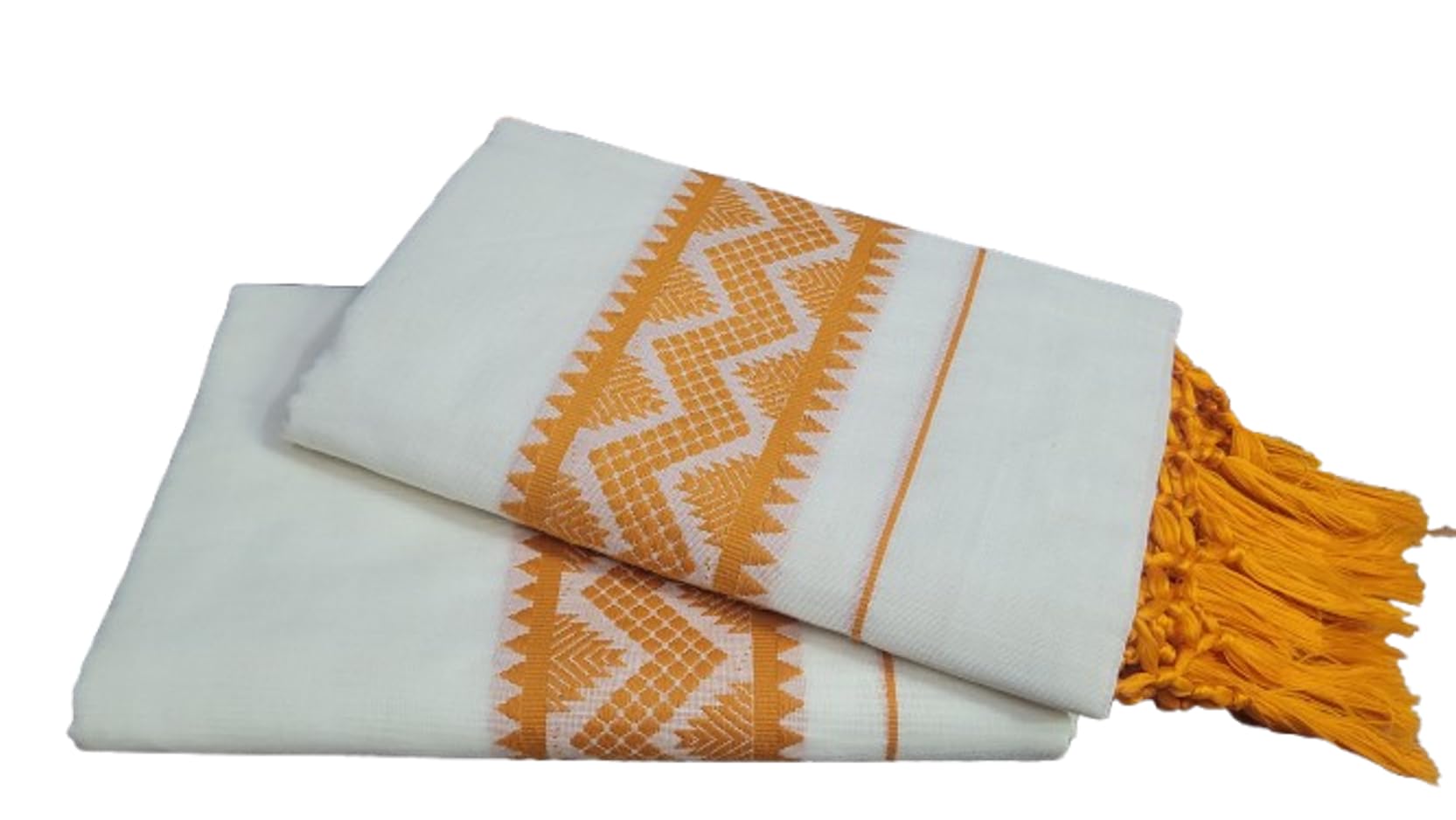 Jagasree collections Kerala Kasavu Self Jacquard Single Set Mundu with Kunjam (Orange)