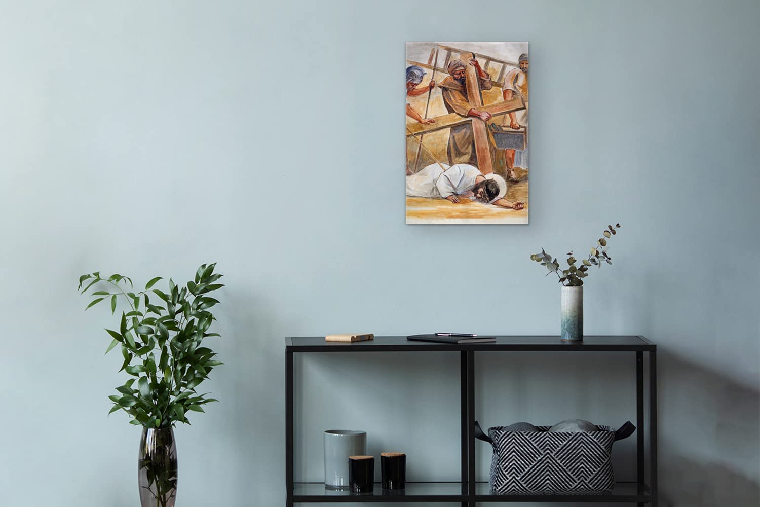 SacroArte 40x60 cm Immagine Decorativa Fotografia per la casa - Gesu cade sotto la croce, la strada