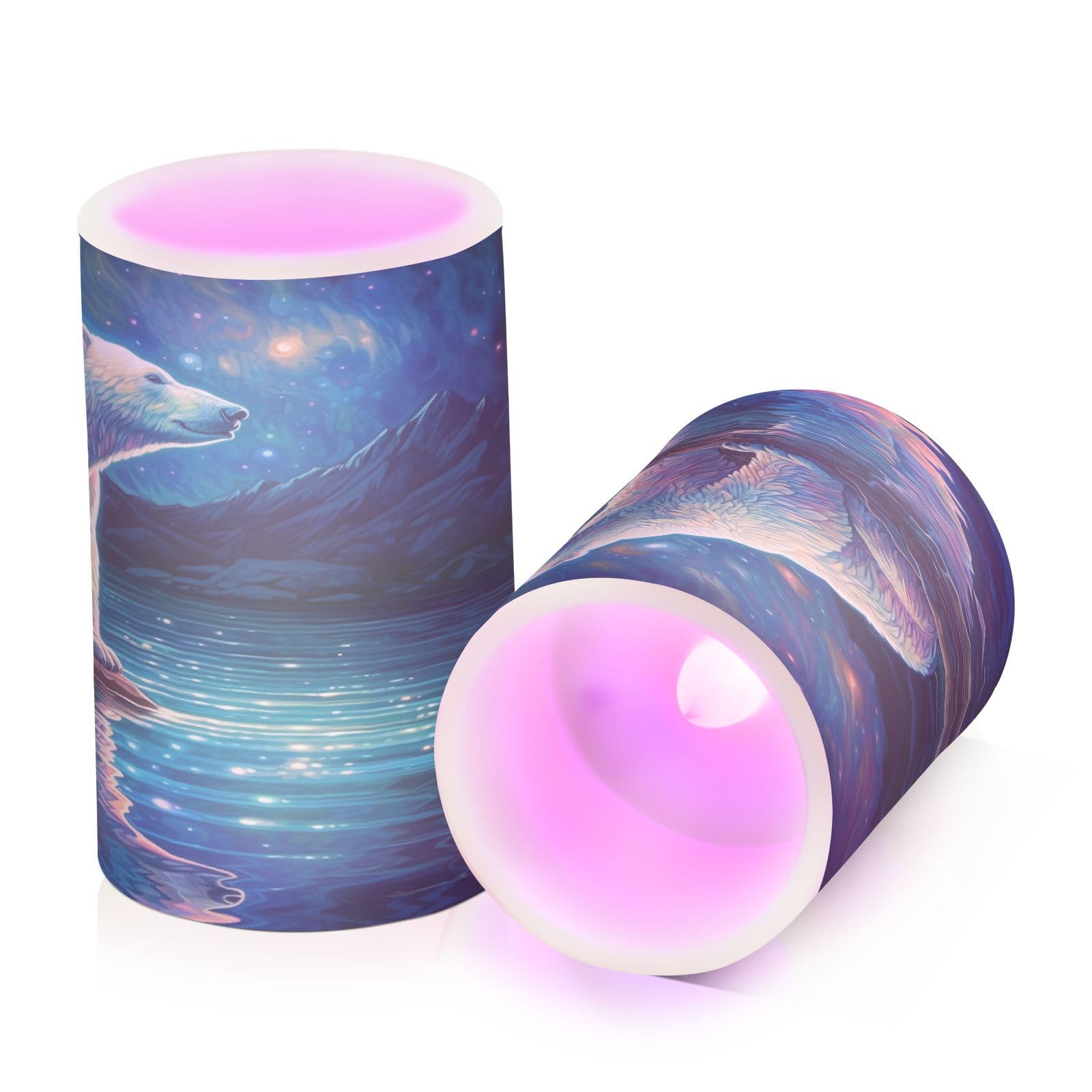 ALAZA Polar Bear (4) Flickering Flameless Candles Battery Operated with Remote Timer,Tea Light Candles LED Pillar Votive Candles Set of 2 for Outdoor Indoor Decorations