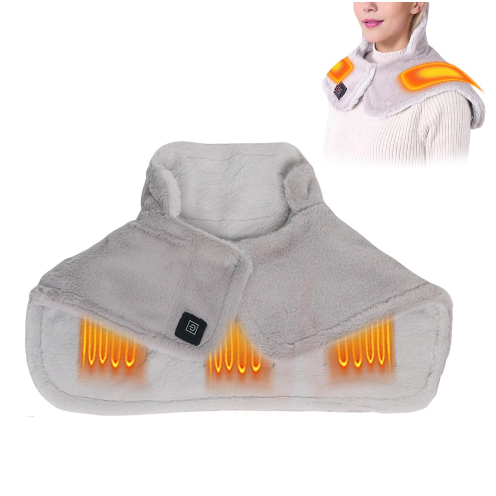 Coussin Chauffant Cervicales Sans Fil, Chauffage Electrique Couverture Thermique Contre Le Mal De Dos Epaule Et Nuque 3 Niveaux De Température Et 10h Arrêt Automatique, Cadeau De Noël