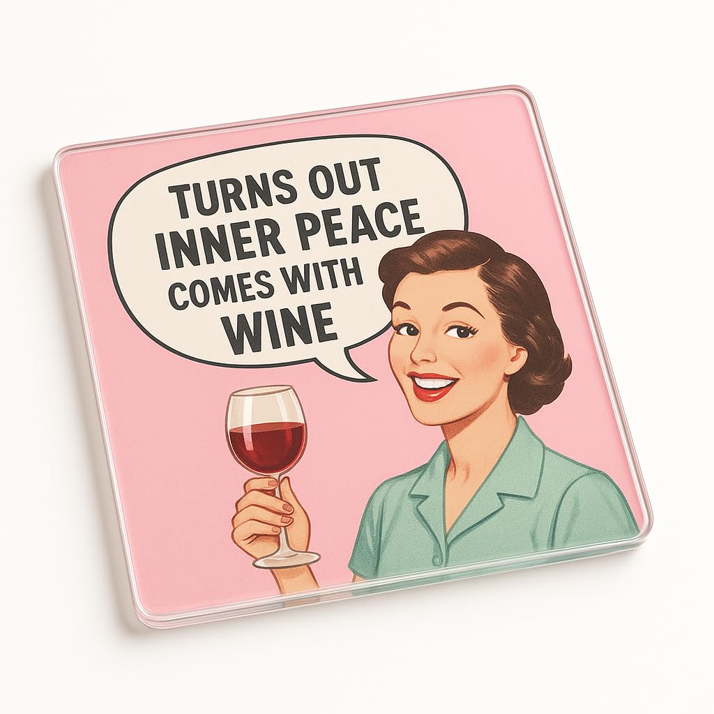 The Plum Penguin Retro Sip Bliss Acrylic Coaster Gift With Retro Housewife Design - Cheeky Nostalgia Home Decor For Wine Lovers & Friends