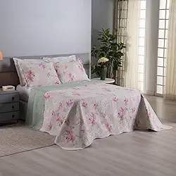 Kit Colcha Cobre Leito 3 Peças Dupla Face Casa Dona 150 fios (Solteiro, Lírio)