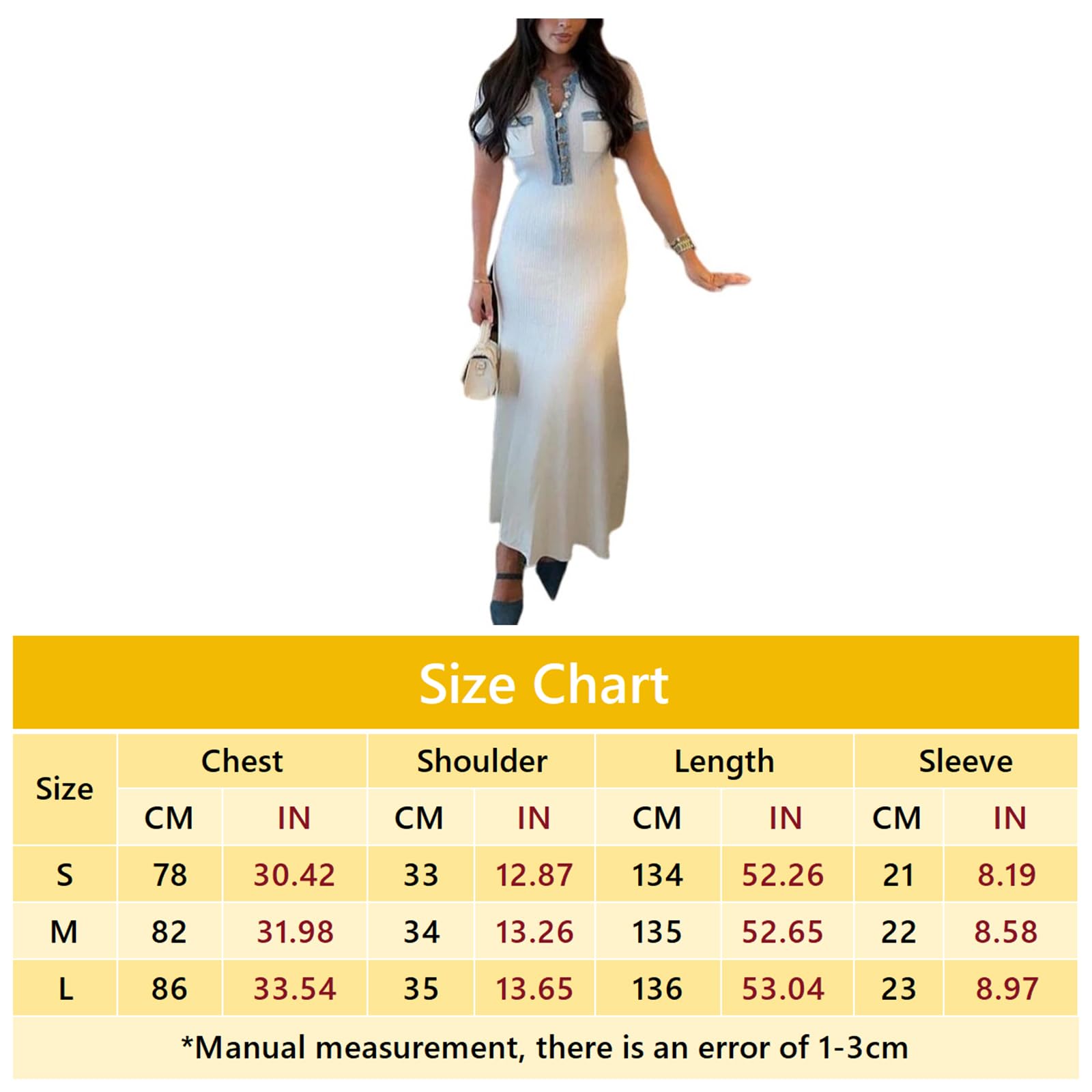 Vestido largo de punto acanalado para mujer de manga corta sexy ajuste ajustado con botones elegante de fiesta largo suéter