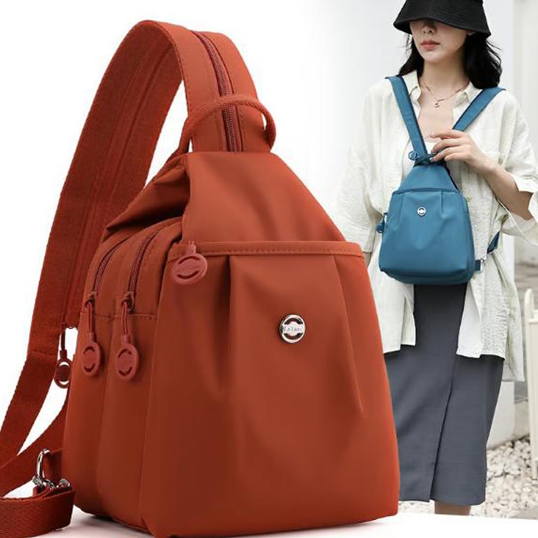 Waterproof 2-Way Commuter Bag, Large Capacity 3-in-1 Multifunctional Sling Bags for Backpack/Shoulder/Crossbody (A)